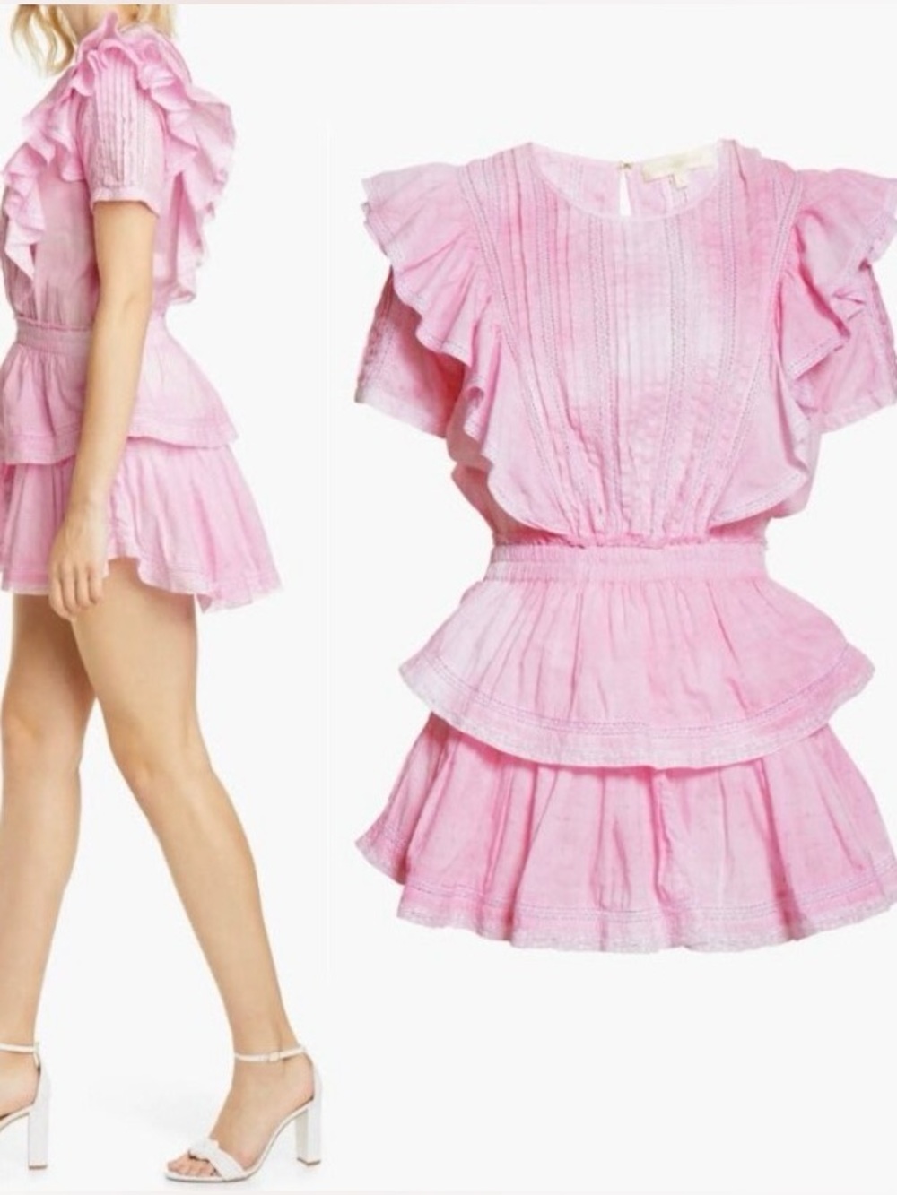 LOVESHACKFANCY 💖 Natasha Dress Island Peony Pink Hand Tie Dye Ruffle Coquette S - Picture 3 of 12
